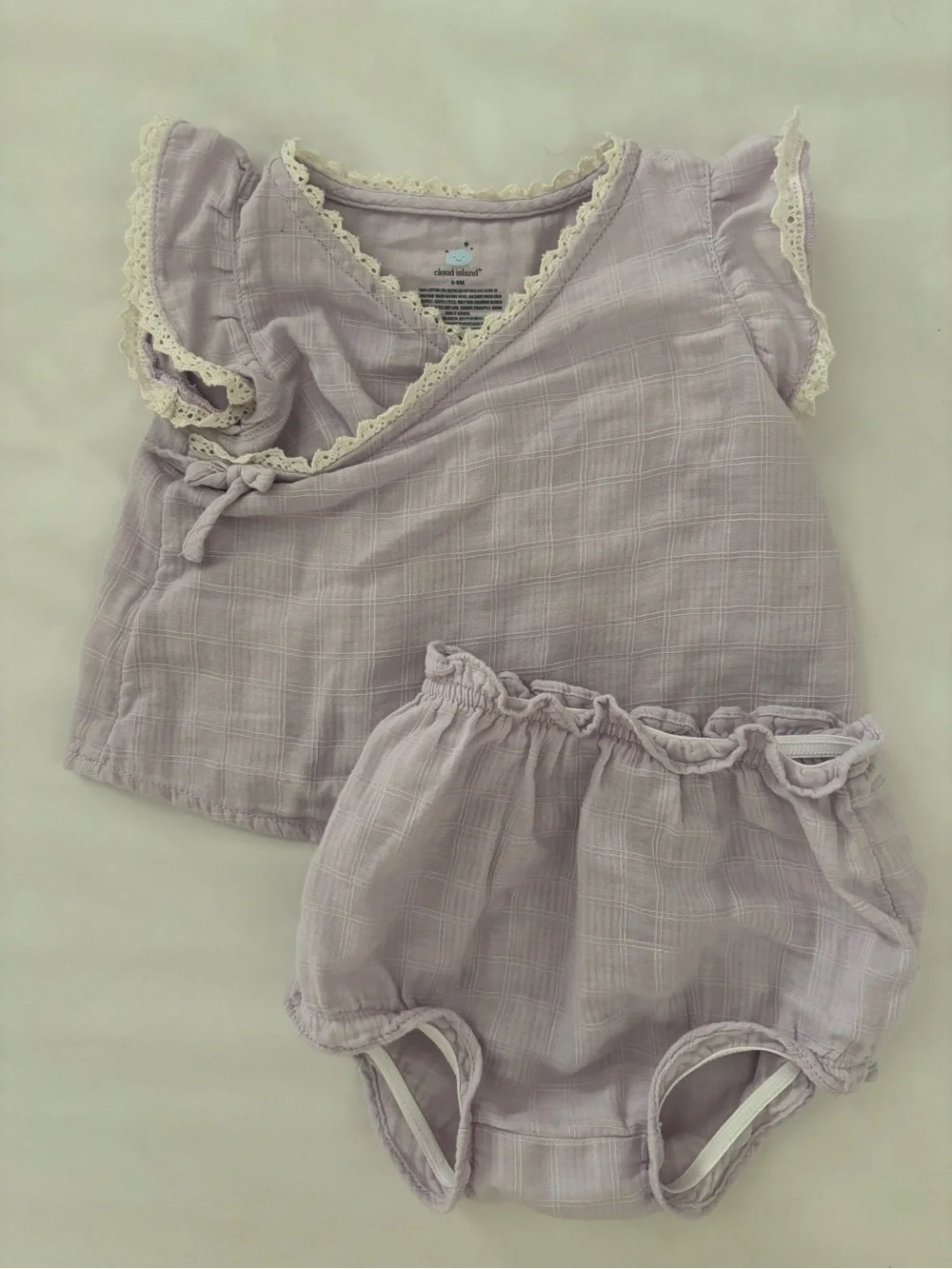 cloud island Lavender Ruffle Sleeve Wrap Top and Bloomers Set
